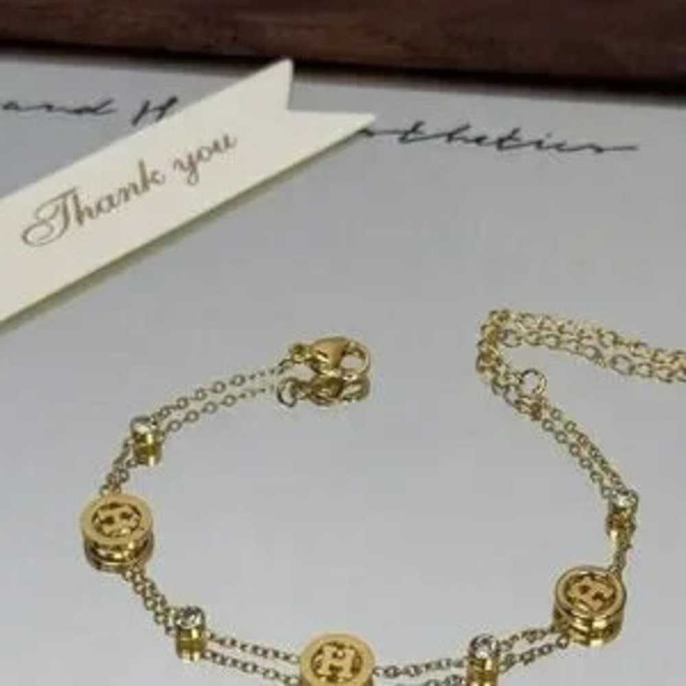 Gold Plated Stainless Steel H Charm Bracelet Style Bracelet